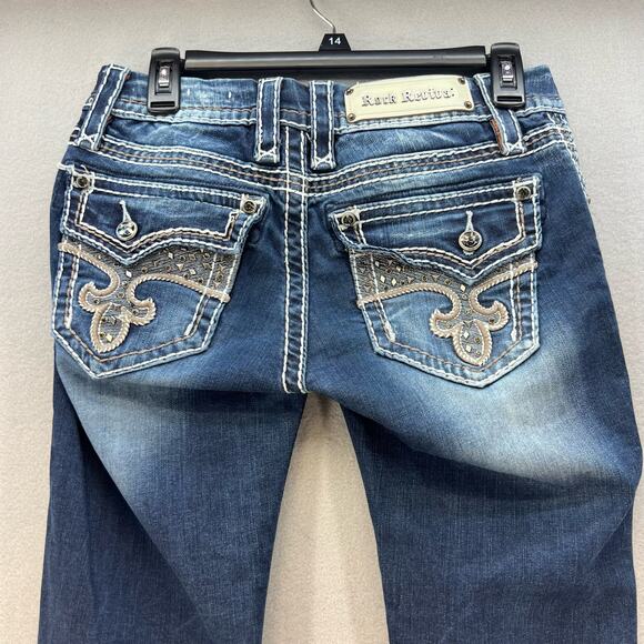 Rock Revival Denim - Rock Revival Women's Jeans Size 27 (4) Avery Straight Biker Moto Bling Crystal